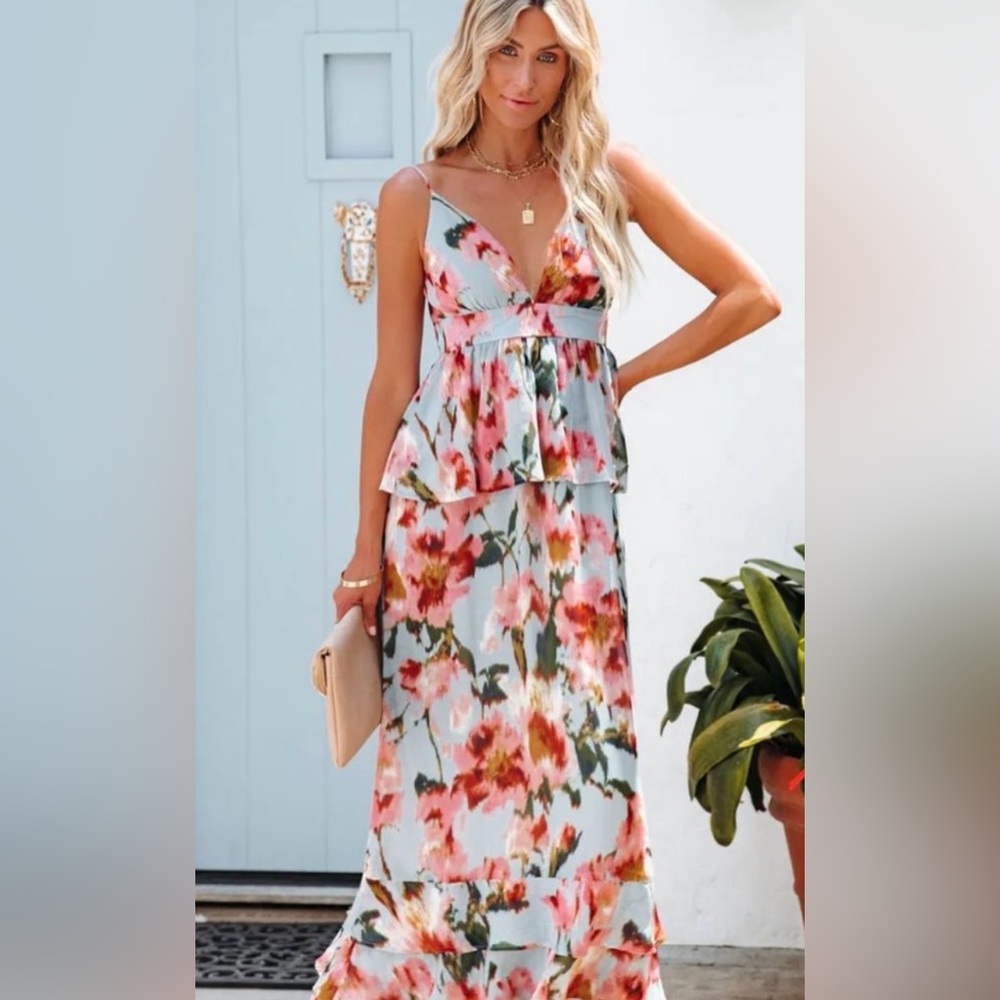 BTFL-Life Anthropologie Elegant Floral V-Neck Maxi Dress